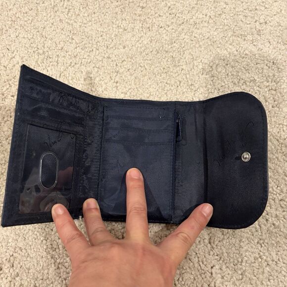 New Vera Bradley Wallet Morocco Navy Blue Laser Cut Petite Trifold Wallet Black - Picture 3 of 12